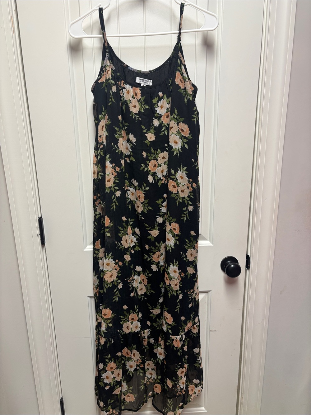 Old Navy Black Floral Maxi Slip Dress with Peach & Cream Flowers size M